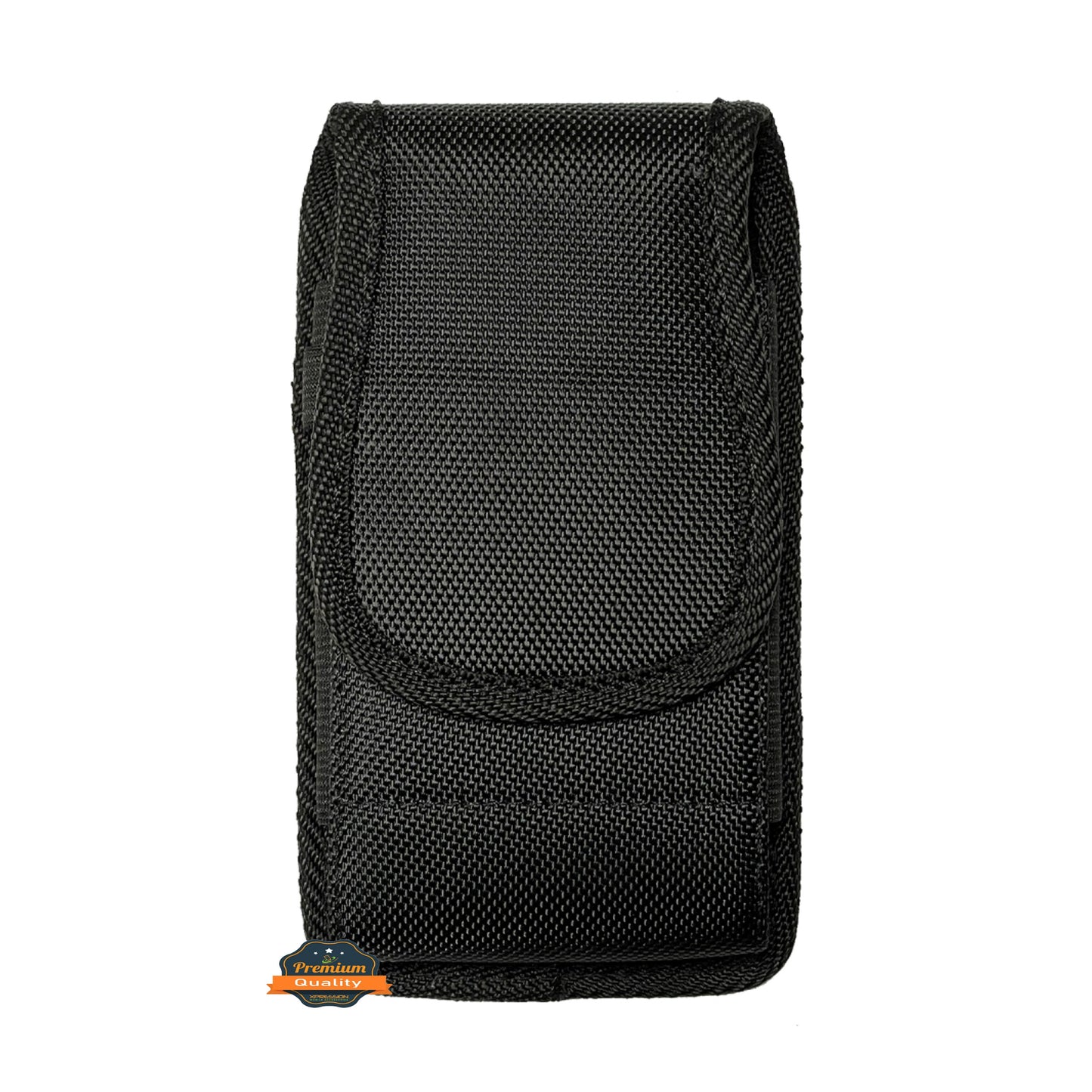 For Apple iPhone 16 Plus (6.7") Pouch Case Universal Vertical Canvas Built in Credit Card ID Slot and Belt Clip Loop Holster Cell Phone Holder Cover [Black]