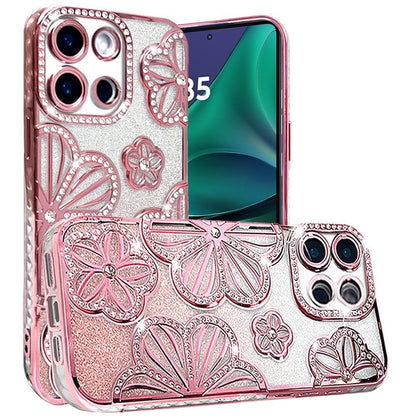 For Motorola Moto G Stylus 5G 2026 /2025 Luxury Flower Design Sparkle Glitter Diamond Rhinestone Shimmer Bling Plating Thick TPU Hard PC Case Cover