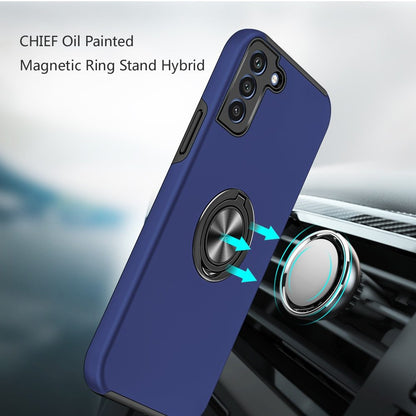For Samsung Galaxy S21 FE /Fan Edition Hybrid 360 Degree Rotatable Metal Invisible Ring Stand Holder Slim Fit Magnetic Car Mount Shockproof Case Cover Blue
