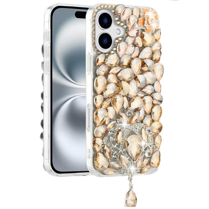 For Apple iPhone 16 (6.1") Bling Crystal 3D Full Diamonds Jewelry Luxury Sparkle Rhinestone Glitter Hybrid Protective Case Cover