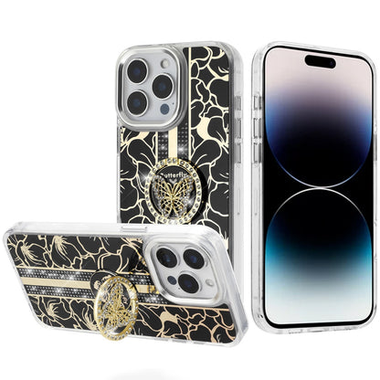 For Samsung Galaxy S26 Diamonds 3D Butterfly Floral Design Bling Sparkly Glitter Hybrid Metal Fashion with Ring Stand Case Cover