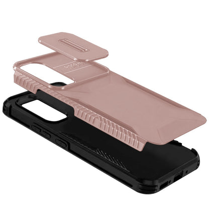 For Samsung Galaxy A17 5G Slim Fit Shockproof Hybrid with Slide Camera Window Covering, Rugged Tpu Silicone Hard PC Bumper Case Cover Teal+Hot Pink