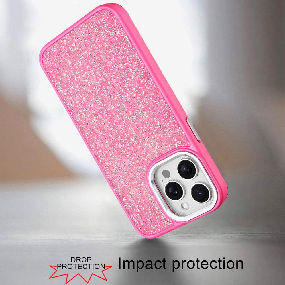 For Apple iPhone 13 Pro Max Crystal Sparkle Diamond Glass Full Mini Glitter Bling Frame TPU Hybrid Protective Case Cover