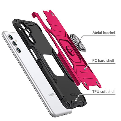 For Samsung Galaxy A17 5G Armor Hybrid Magnetic Stand with Ring Holder Kickstand Shockproof Heavy-Duty Durable Rugged TPU Dual Layer Case Cover