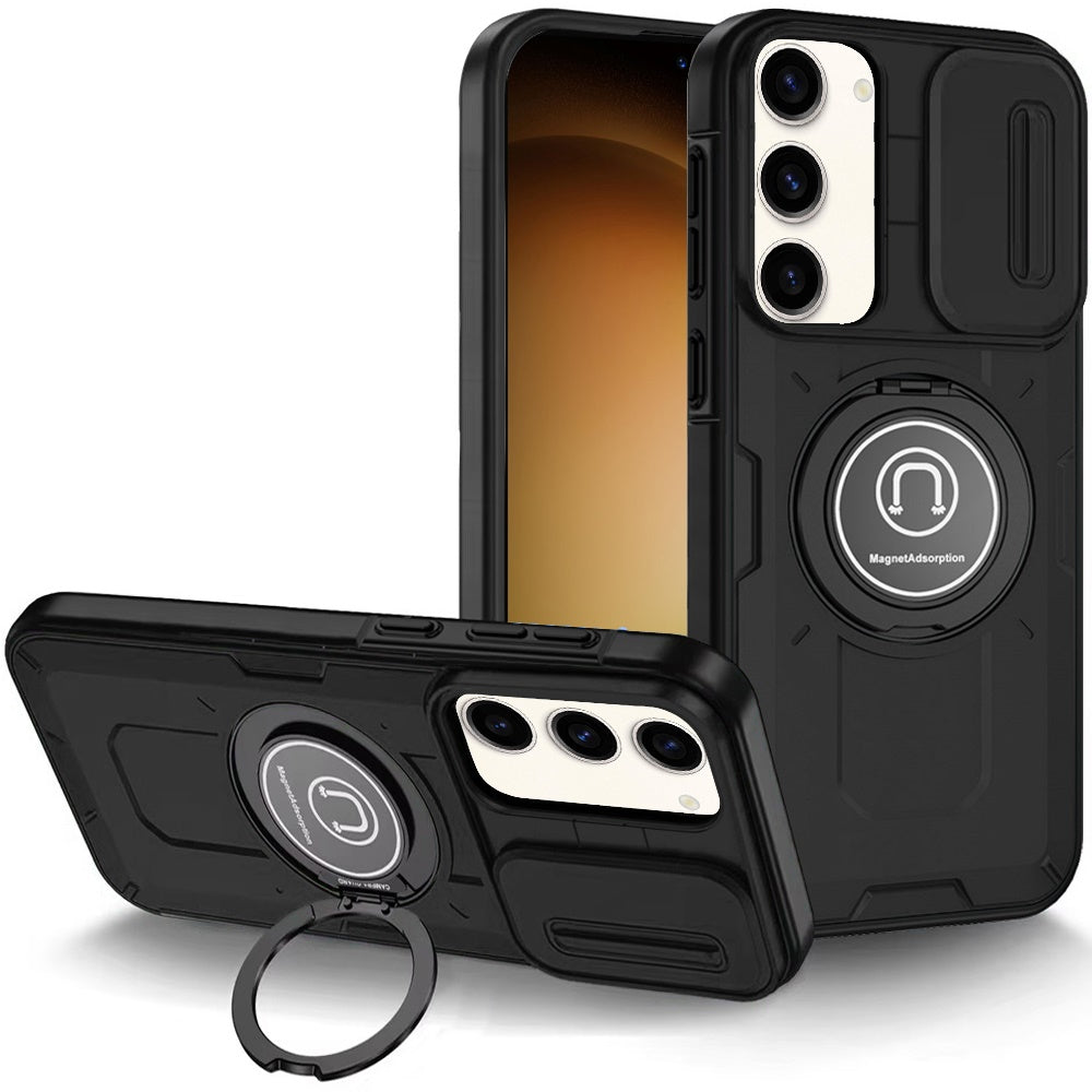 For Samsung Galaxy S25 /S24 Build in Invisible Magnetic Ring Stand with Slide Camera Protector, fit Magnetic Car Mount [Compatible with MagSafe] Case Cover