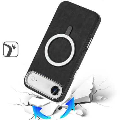 For Apple iPhone 17 AIR Fashion PU Vegan Leather Chrome Edge Hybrid, MagSafe Compatible, Durable TPU Hard PC Case Cover Black