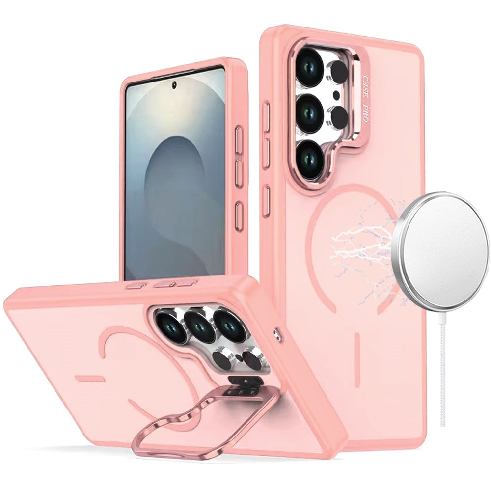 For Samsung Galaxy S25 Ultra MagSafe Compatible Matte Metallic Stand TPU Hybrid Drop Protection Camera Kickstand Case Cover Cosmic Orange
