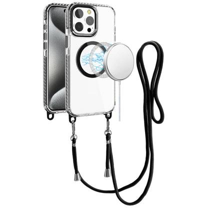 For Samsung Galaxy S25 Ultra Clear Magnetic Frame PC Back Shockproof Protective Case with Detachable Lanyard Strap, Compatible with MagSafe Case Cover