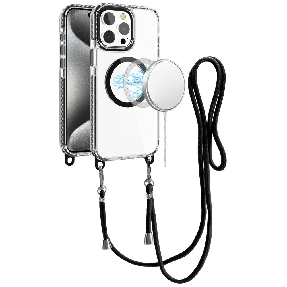 For Samsung Galaxy S24 Ultra Clear Magnetic Frame PC Back Shockproof Protective Case with Detachable Lanyard Strap, Compatible with MagSafe Case Cover