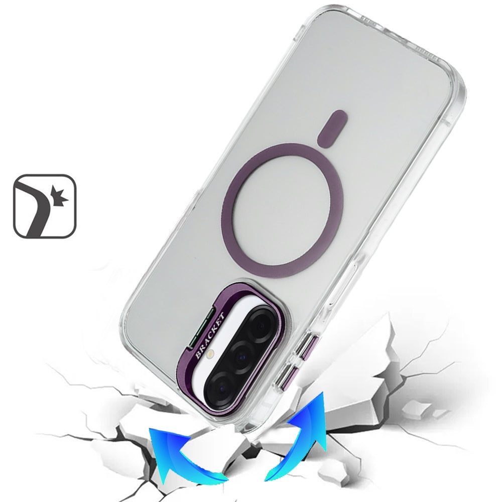 For Samsung Galaxy A17 5G Magnetic Back MagSafe Compatible Transparent Hybrid Drop Protection with Metallic Camera Stand Case Cover