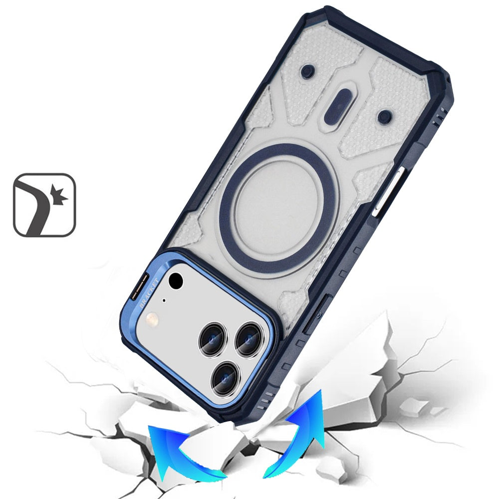 For Apple iPhone 17 Pro Transparent Tough Dotted Magnetic Case with Camera Stand & Hybrid Grip Shockproof Case Cover