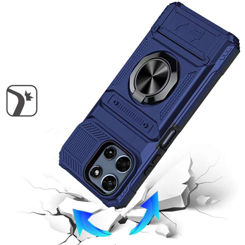 Phone Case for Motorola Moto G 5G 2026 / 2025 Multi Functional Card Slot Shockproof Metal Ring Hybrid Wallet Rugged Protective Grip Heavy Duty Durable Cover Blue
