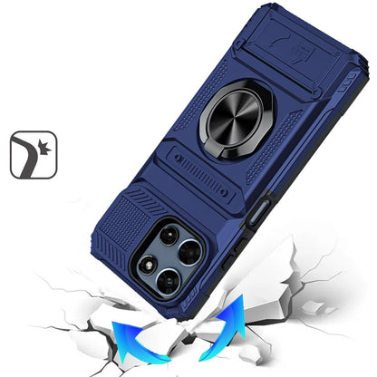 Phone Case for Motorola Moto G 5G 2026 / 2025 Multi Functional Card Slot Shockproof Metal Ring Hybrid Wallet Rugged Protective Grip Heavy Duty Durable Cover Blue