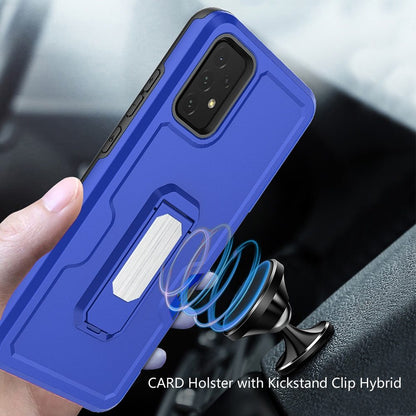 For Samsung Galaxy A16 5G Full-Body Hybrid Heavy Duty Armor Case with Belt Clip Holster, Credit Card Holder & Kickstand Case Cover Blue