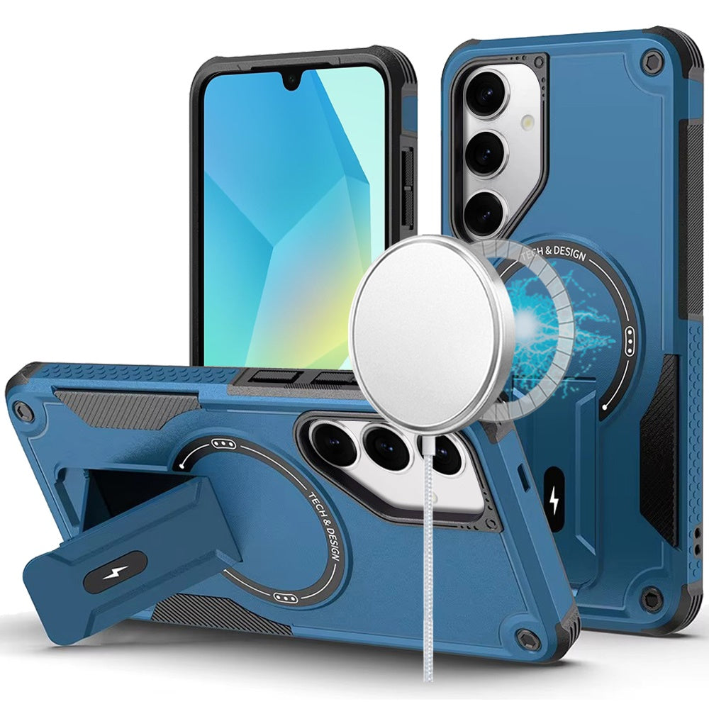 For Samsung Galaxy A16 5G Magnetic Invisible Kickstand Holder with Magsafe, Slim Fit Shockproof Hybrid Military Grade Heavy Duty Case Cover Blue