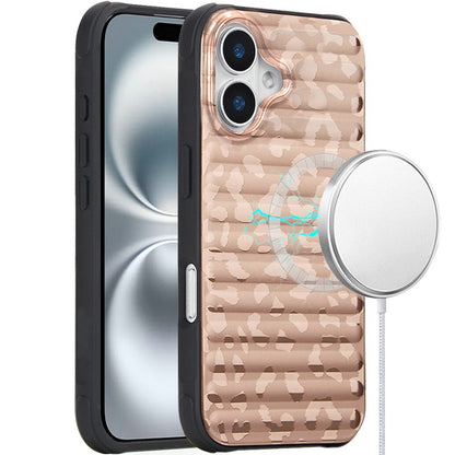 For iPhone 16 (6.1") Chrome Leopard Magnetic Hybrid Shockproof Protection Design Secure Grip Stylish Durable Finish Case Cover Rose Gold Leopard