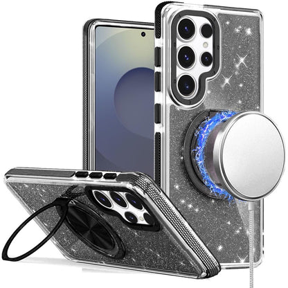 For Samsung Galaxy S26 Ultra Slim Bling Glitter Sparkly Shimmer Hybrid with Magnetic Ring and 360° Rotational Stand [Compatible with Magsafe] Case Cover