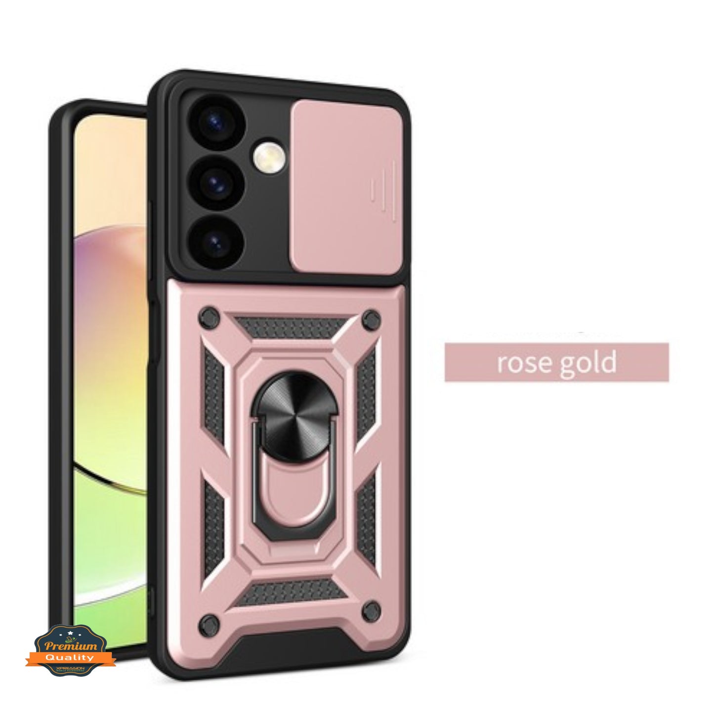 For Samsung Galaxy A16 5G Built in Sliding Camera Lens Protection & Finger Ring Stand Holder Hybrid TPU PC Shockproof Case Cover