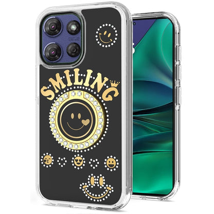 For Motorola Moto G Stylus 5G 2026 /2025 Smiling Glitter Bling Ornament Hybrid Shockproof Stylish Sparkle Design Secure Grip Durable Protection Case Cover