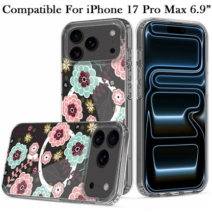 For Apple iPhone 17 Pro Max Hybrid Flower Design Stylish Fashion Case, MagSafe Compatible, Thick Shockproof Hard PC Case Cover