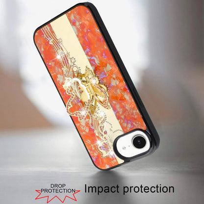 For Apple iPhone 17E /16E Diamonds 3D Butterfly Bling Sparkly Glitter Ornaments Engraving Hybrid Metal Fashion Case Cover Enchanted Butterfly Cosmic Orange