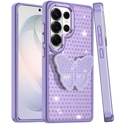 For Samsung Galaxy S26 Ultra Butterfly Moveable Grip 3D Pop Stand Full Diamond Bling Sparkling TPU Fashion Hybrid Case Cover