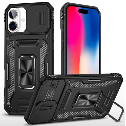 Apple iPhone 16 Plus (6.7") Hybrid Case with Rotation Ring Stand Shockproof & Camera Window TPU Armor Dropproof