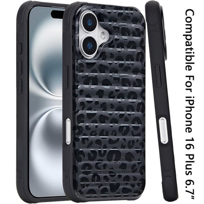 For Apple iPhone 16 Plus Chrome Leopard Magnetic Hybrid Shockproof Protection Rose Gold Design Anti Scratch Secure Grip Stylish Durable Finish Case Cover Solid Black