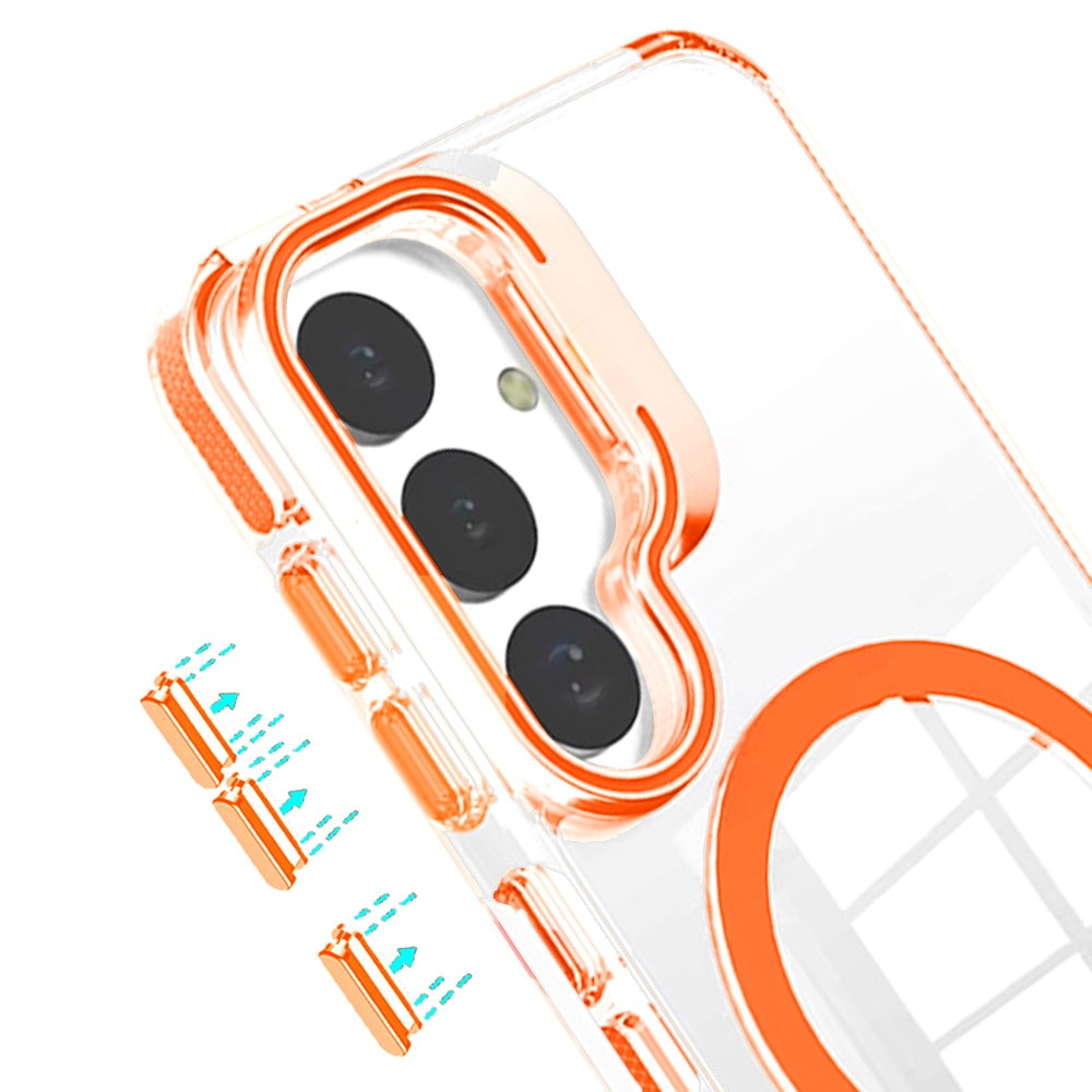 Phone Case for Samsung Galaxy S26 Magnetic Transparent Tough Hybrid Camera Guard Stand Shockproof Color Edge Rugged Grip Durable Cover Cosmic Orange