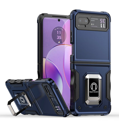 For Motorola Razr 2023 Hybrid Stand Magnetic Ring Holder Kickstand Heavy Duty Rugged Drop Silicone & Hard PC Shockproof Case Cover Blue