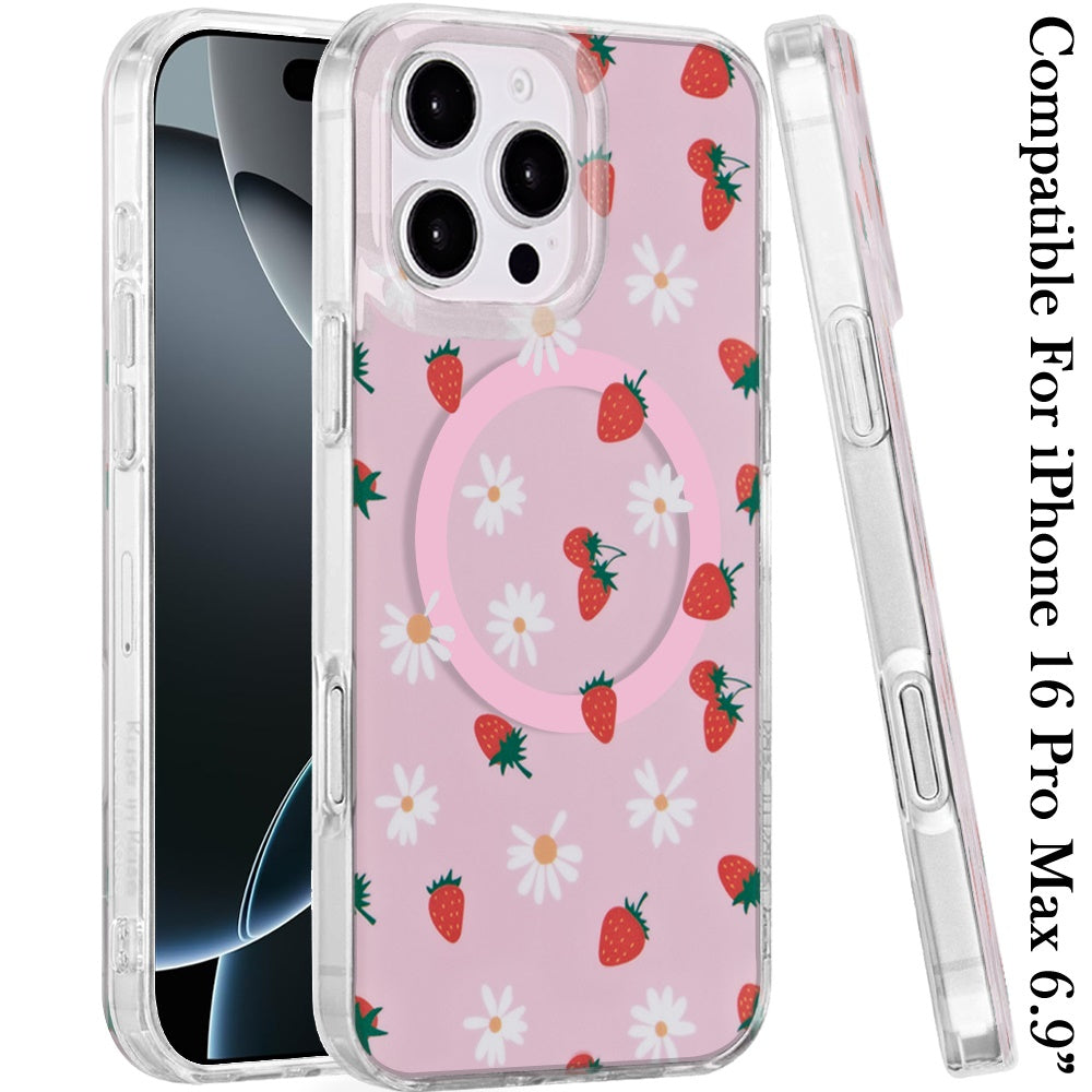 For iPhone 16 Pro Max (6.9") Stylish Pattern Fashion IMD Printed Design TPU Double Layer Slim Shockproof with Magnetic Back Case Cover