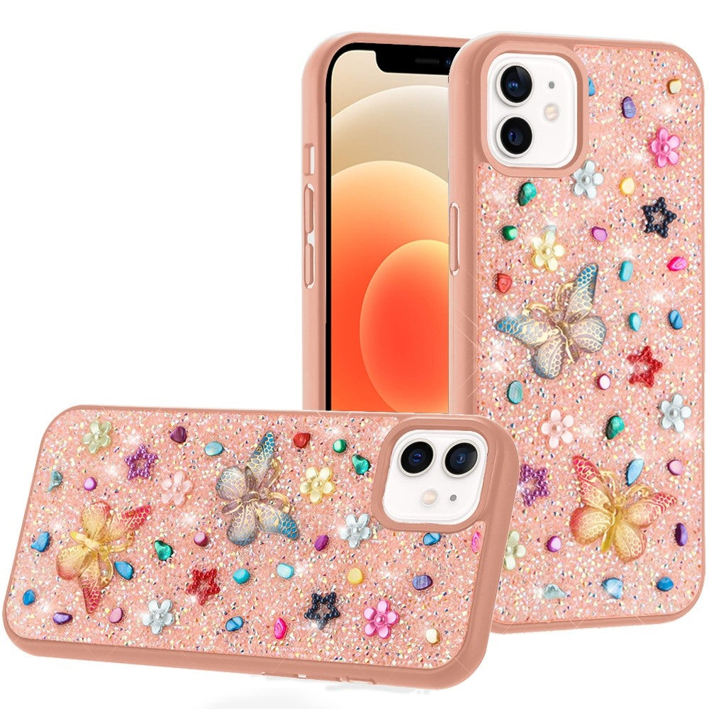 For Apple iPhone 16 Plus (6.7") Diamond Butterfly 3D Glitter Bling Design, Slim Hybrid Sparkle Protective Cover TPU for Women Girls Case Cover