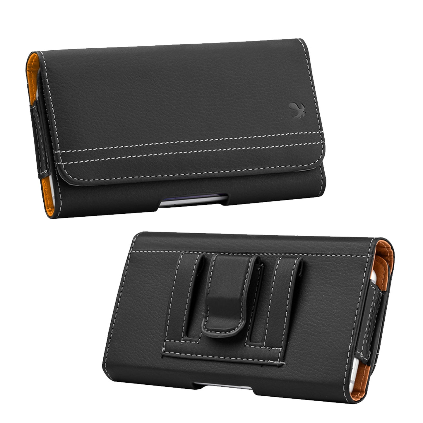 For Apple iPhone 16 Pro (6.3") Horizontal Universal Carry Pouch Cell Phone Case PU Leather Holster Belt Clip Loop Card Slot & Magnetic Closure [Black]