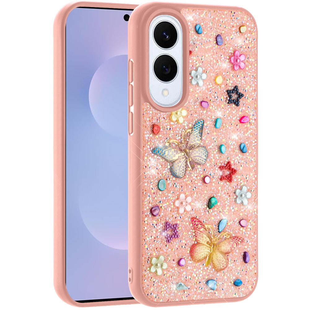 For Samsung Galaxy S25 EDGE Diamond Butterfly 3D Glitter Bling Design, Slim Hybrid Sparkle Protective Cover TPU for Women Girls Case Cover