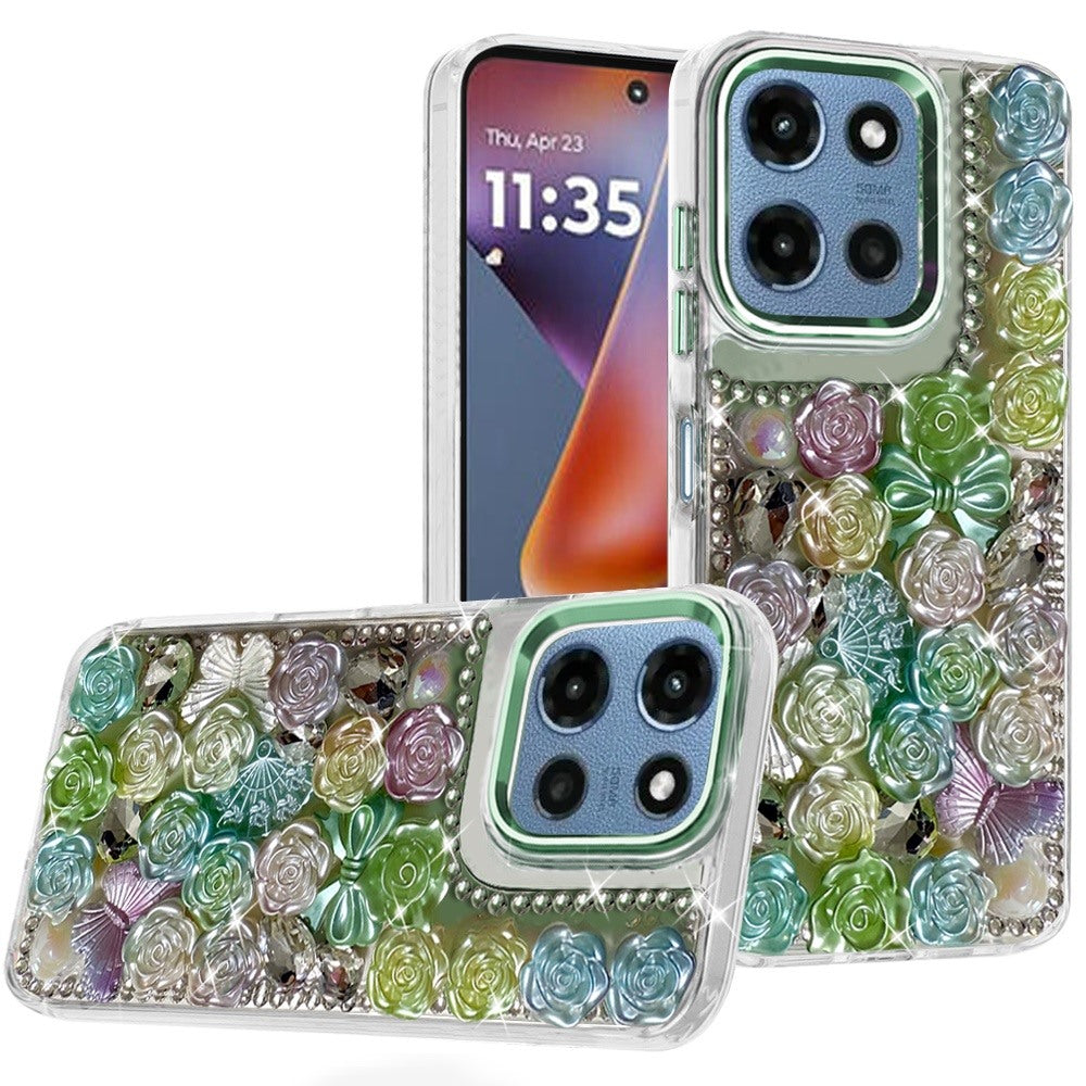 For Samsung Galaxy A57 Muti-Color Floral Fashion Bling Crystal 3D Full Diamonds Stones Sparkle Rhinestone Glitter Hybrid Case Cover