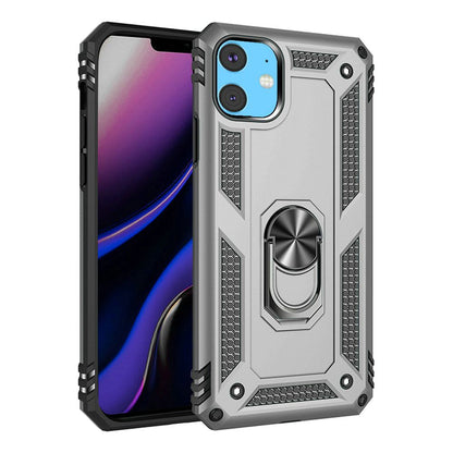 Phone Case for iPhone 15 (6.1") Rotatable Ring Stand Shockproof Hybrid Armor Anti Slip Heavy Duty Fit Magnetic Car Mount Durable Grip Cover Silver