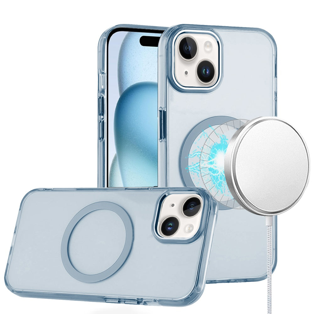 For Apple iPhone 12 /12 Pro Transparent Back Hybrid Case - Magnetic Circle, Color Frame, Metal Buttons, MagSafe Compatible Case Cover