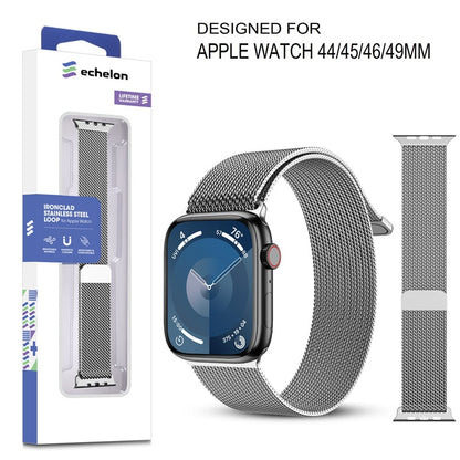 echelon Ironclad Stainless Steel Loop for Apple Watch Series 9 45mm/Watch Series 10 46mm / Watch SE (2022) 44mm - Silver, Apple Watch Accessories