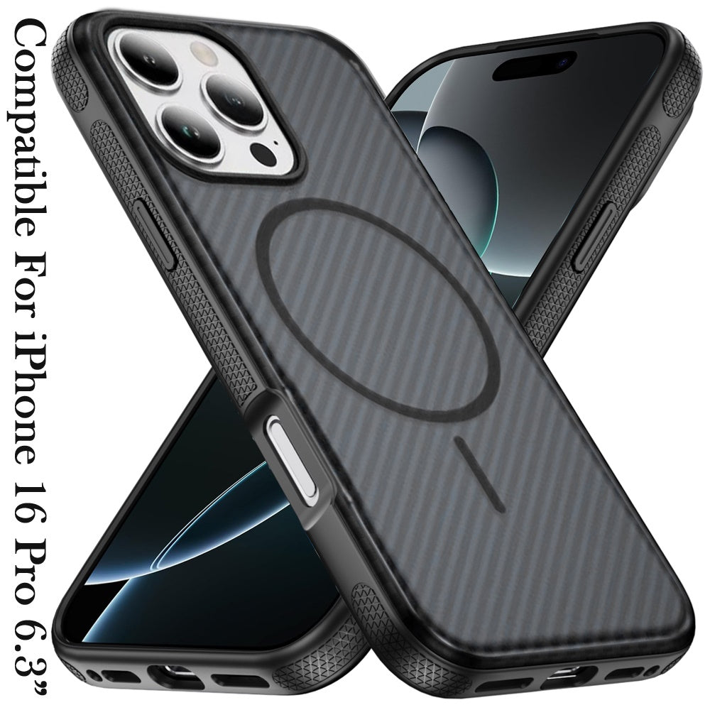 For Samsung Galaxy S26 Ultra Thick Carbon Design Magnetic Hybrid Drop Protection with Metallic Buttons & MagSafe Compatible Case Cover Black