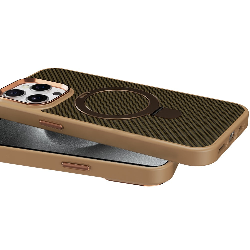 For Apple iPhone 12 Pro Max Hybrid Carbon Fiber Design with MagSafe Compatible [Magnetic Circle], Ring Stand Shockproof Slim TPU Case Cover