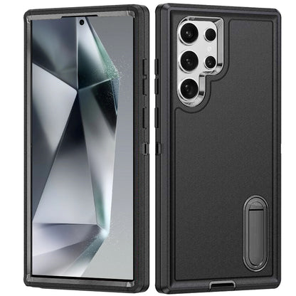 For Samsung Galaxy S25 Ultra Hybrid 3 Layers Hard 3in1 Shockproof with Kickstand Heavy Duty Hard TPU Rubber Anti-Drop Case Cover Black