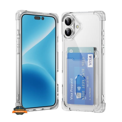 For Apple iPhone 16 (6.1") Wallet Clear Case with Credit Card Holder Rubber Silicone TPU Protection Corner Bumper Shockproof Case Cover
