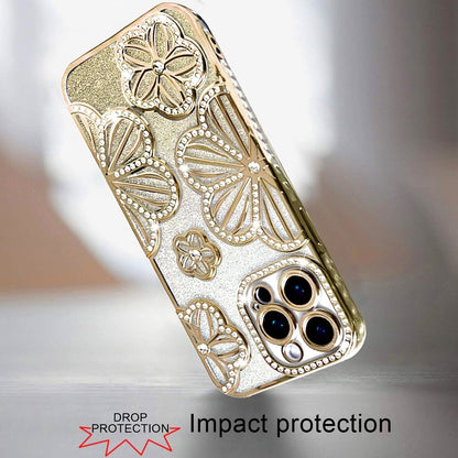 For Samsung Galaxy A26 Luxury Flower Design Sparkle Glitter Diamond Rhinestone Shimmer Bling Plating Thick TPU Hard PC Case Cover Flower Gold
