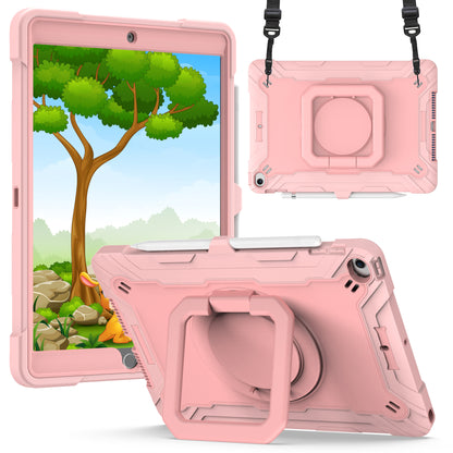 For Tough Hybrid 3 in 1 Case with 180° Rotating Kickstand, Adjustable Shoulder Strap, Shockproof TPU Rubber PC Rose Gold Tablet Case Cover
