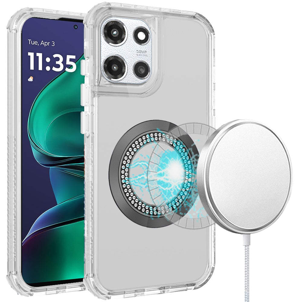 For Motorola Moto G Stylus 5G 2025 Magnetic Circle Compatible with Magsafe, Hybrid Chrome 3in1 Transparent Shockproof TPU Bumper Case Cover