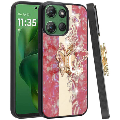 For Motorola Edge 2025 Diamonds 3D Fashion Bling Sparkly Glitter Ornaments Engraving Hybrid with Ring Stand Case Cover