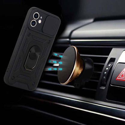 For Samsung Galaxy Z Flip 7 Hybrid Case with Slide Camera Lens Cover, Ring Kickstand, Heavy-Duty Dual Layer TPU, Fit Magnet Car Mount Case Cover