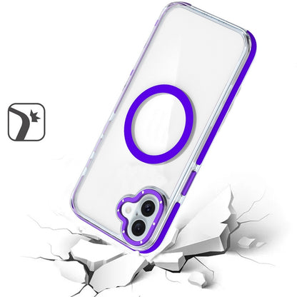 For Apple iPhone 16 Plus (6.7") Transparent back with Colorful Frame Strong Magnetic Circle [Compatible with Magsafe] Shockproof Case Cover Clear Purple