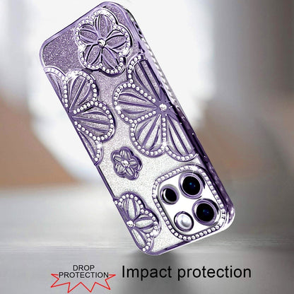 For Samsung Galaxy A26 Luxury Flower Design Sparkle Glitter Diamond Rhinestone Shimmer Bling Plating Thick TPU Hard PC Case Cover Flower Purple