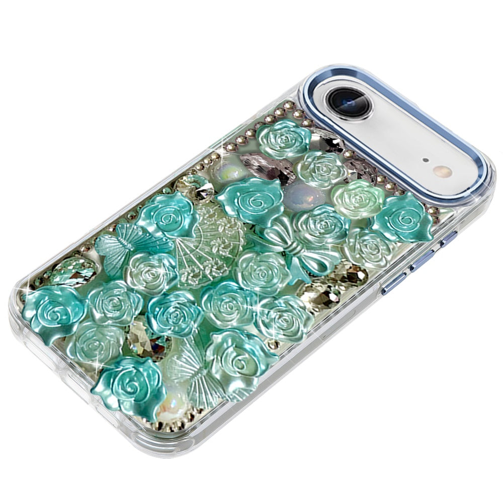For Apple iPhone 17 Air (6.6") Muti-Color Floral Fashion Bling Crystal 3D Full Diamonds Stones Sparkle Rhinestone Glitter Hybrid Case Cover